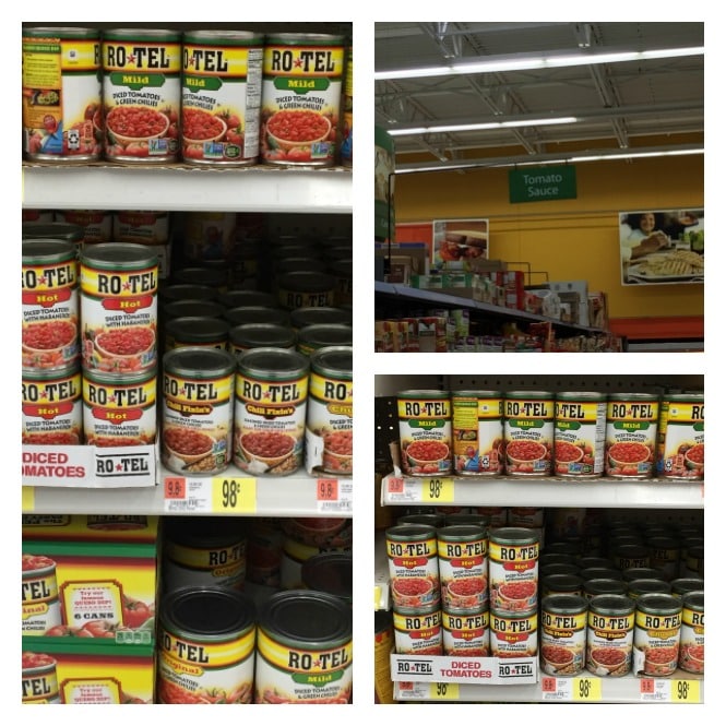 Grocery story with cans of RoTel.