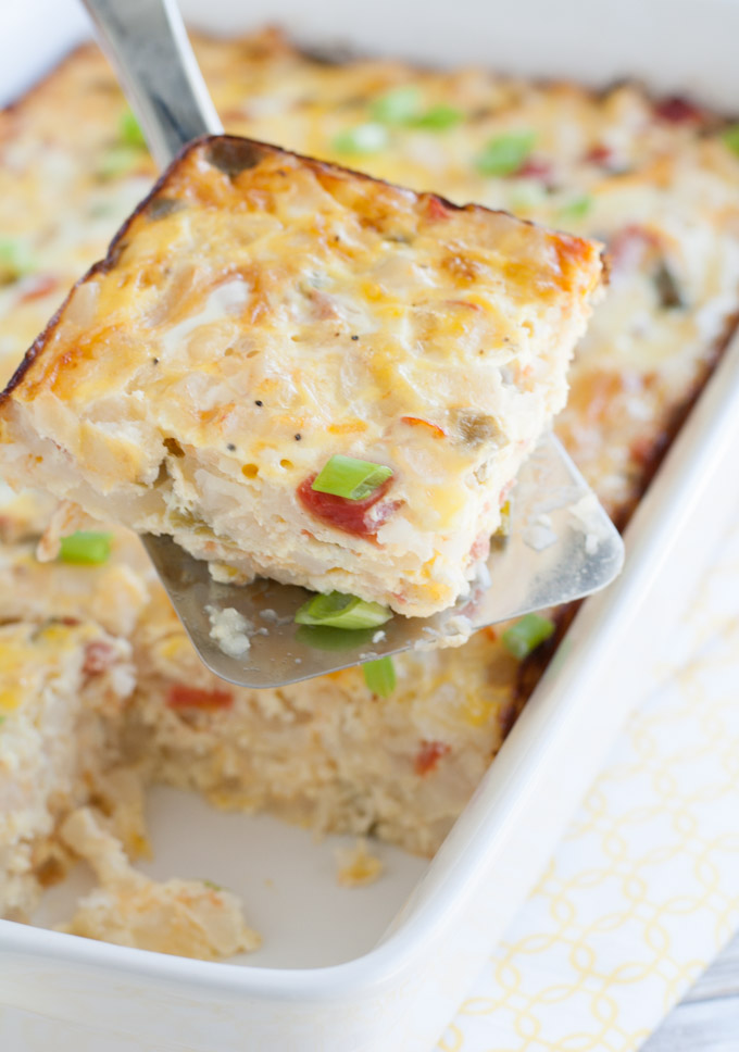 Southwestern Breakfast Casserole is a bold spin on breakfast. Packed full of flavor, made with RO*TEL, eggs, potatoes, green pepper and cheese.