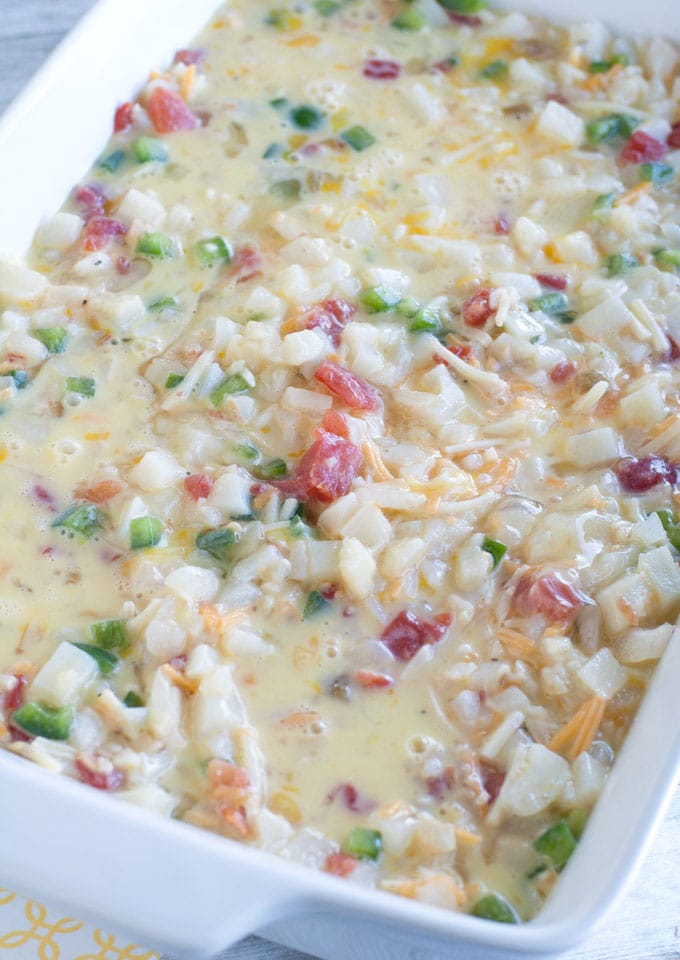 Southwestern Breakfast Casserole is a bold spin on breakfast. Packed full of flavor, made with RO*TEL, eggs, potatoes, green pepper and cheese.