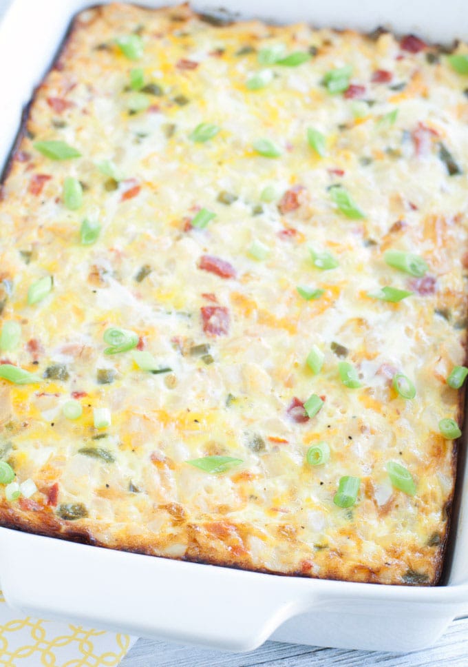 Southwestern Breakfast Casserole is a bold spin on breakfast. Packed full of flavor, made with RO*TEL, eggs, potatoes, green pepper and cheese.