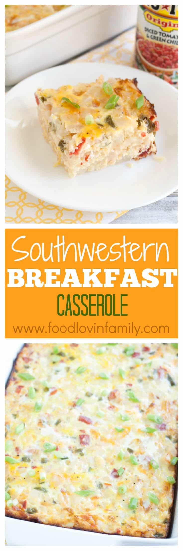 Breakfast casserole on a plate. 