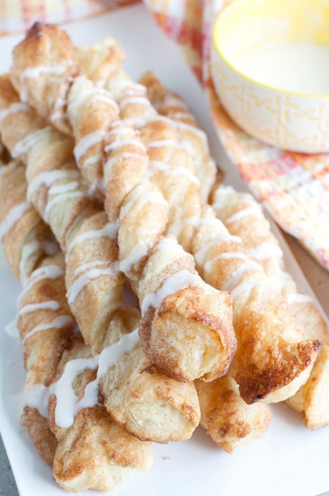 Cinnamon puff pastry twists on a plate. 