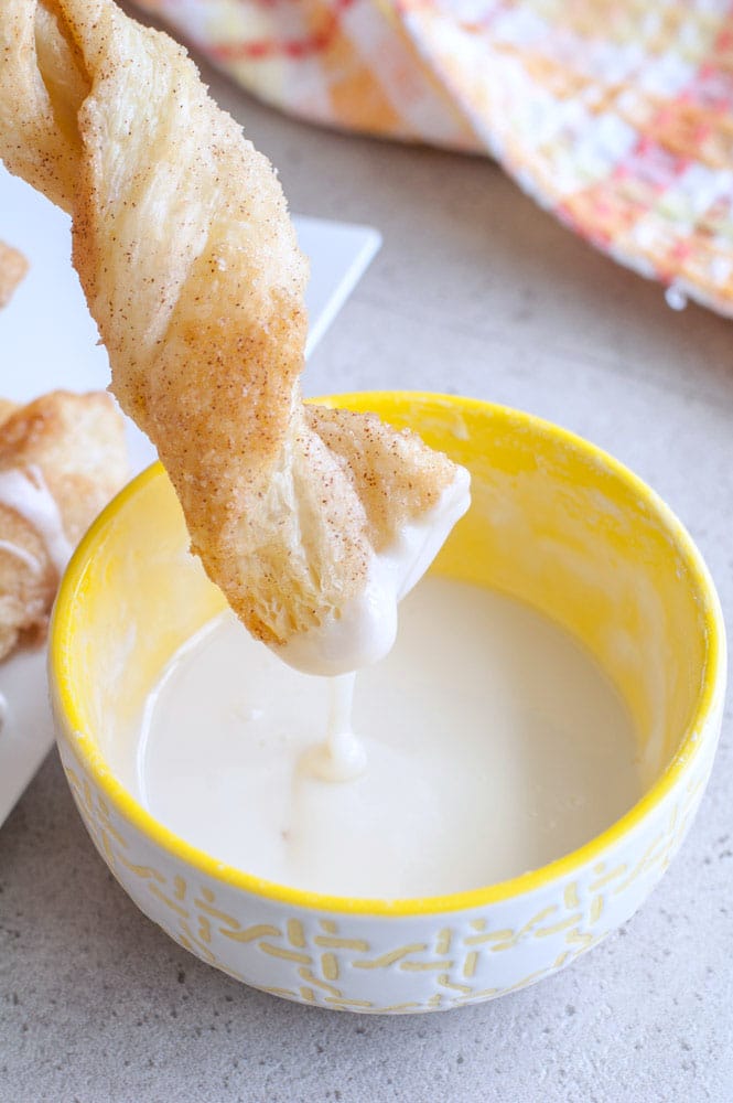 Cinnamon Twists Puff Pastry dipped in icing