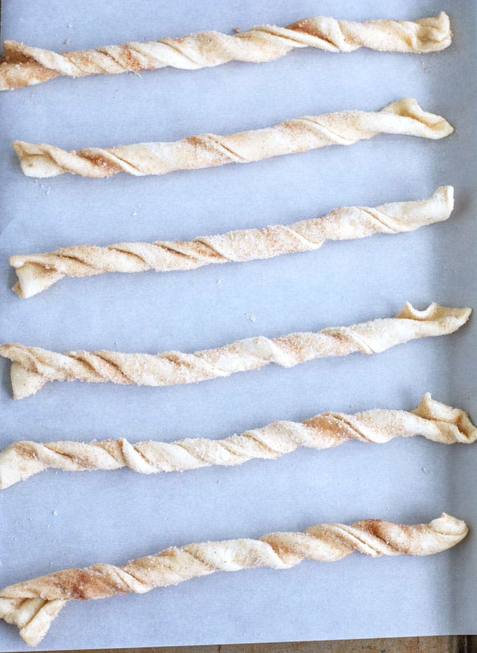 Cinnamon Twists on a baking sheet