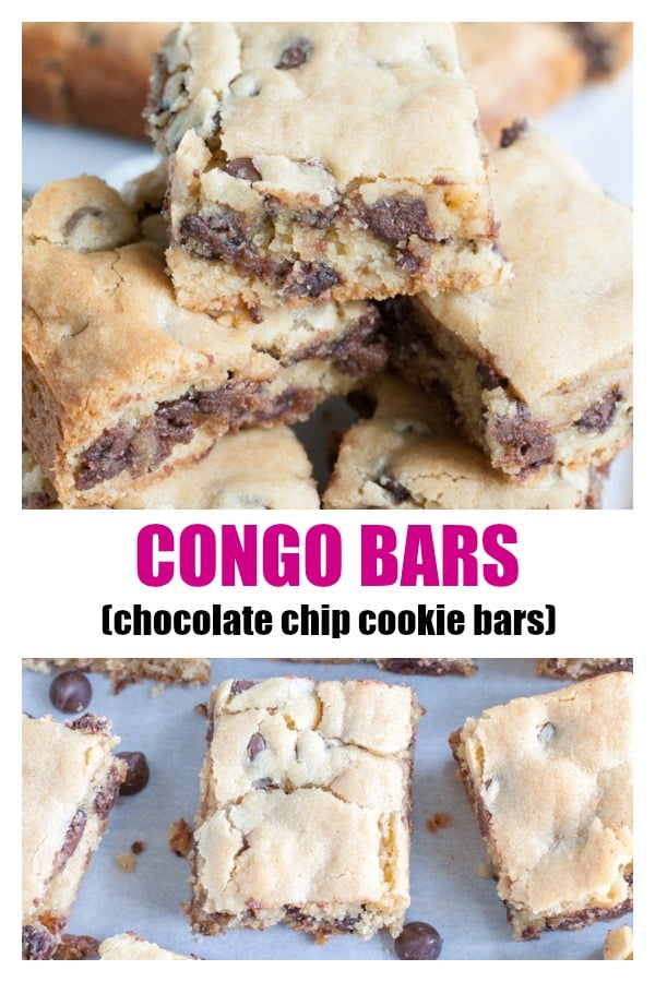 Congo Squares are cookie bars filled with chocolate chips. They are soft, chewy and a staple dessert in our family.#congobars #congosquares #chocolatechipbars #chocolatechip #cookiebars