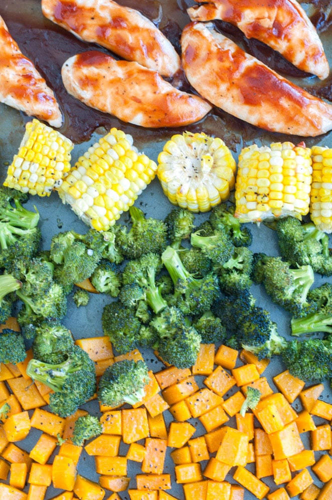 BBQ chicken meal prep bowls sheet pan