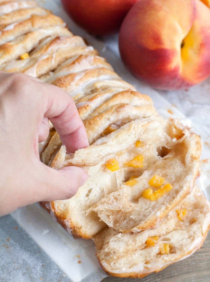 peach pull apart bread with fresh peaches