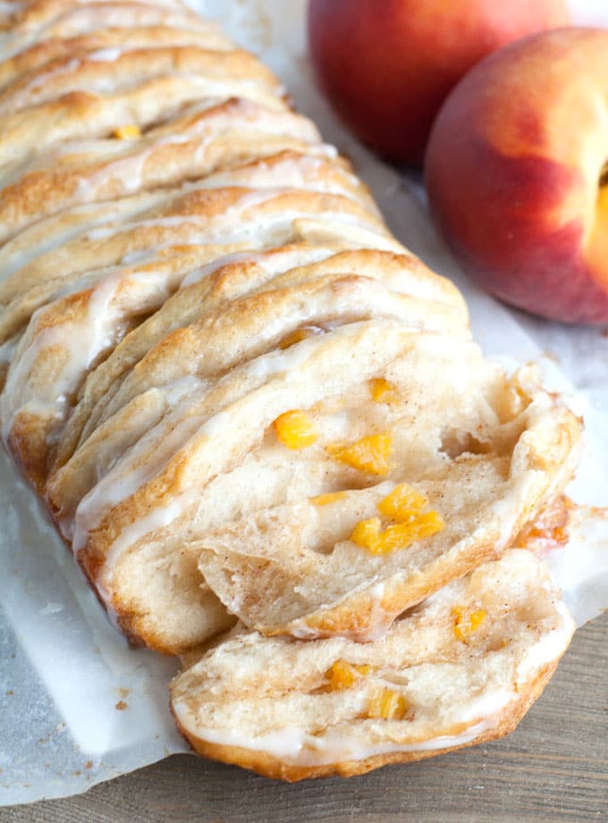 Pull apart bread with peaches. 