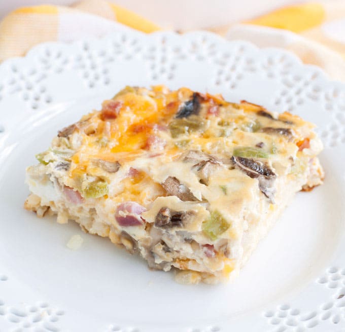 A piece of Western Omelet Breakfast casserole on a plate