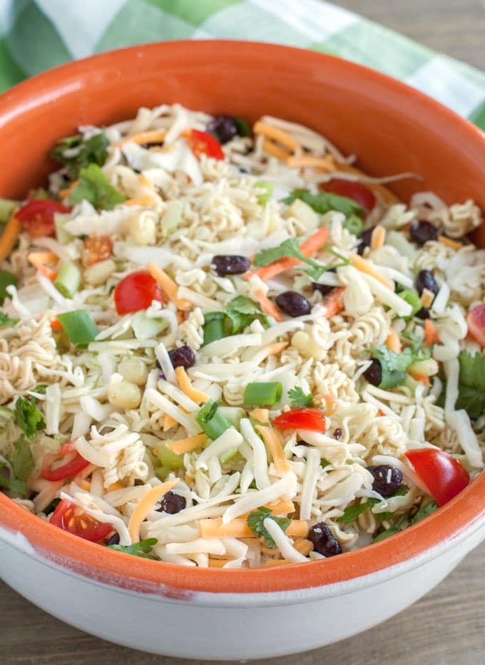 Ramen Noodle Taco Salad in a serving bowl