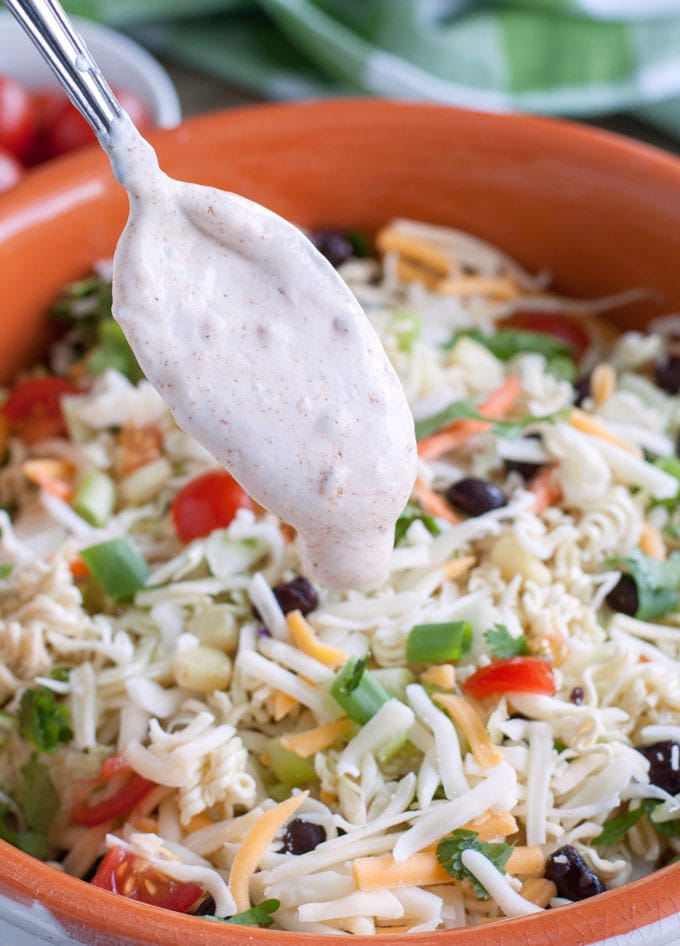 Ramen Noodle Taco Salad with homemade dressing.