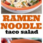 Bowl with shredded cheese, peppers, olives and ramen noodles.