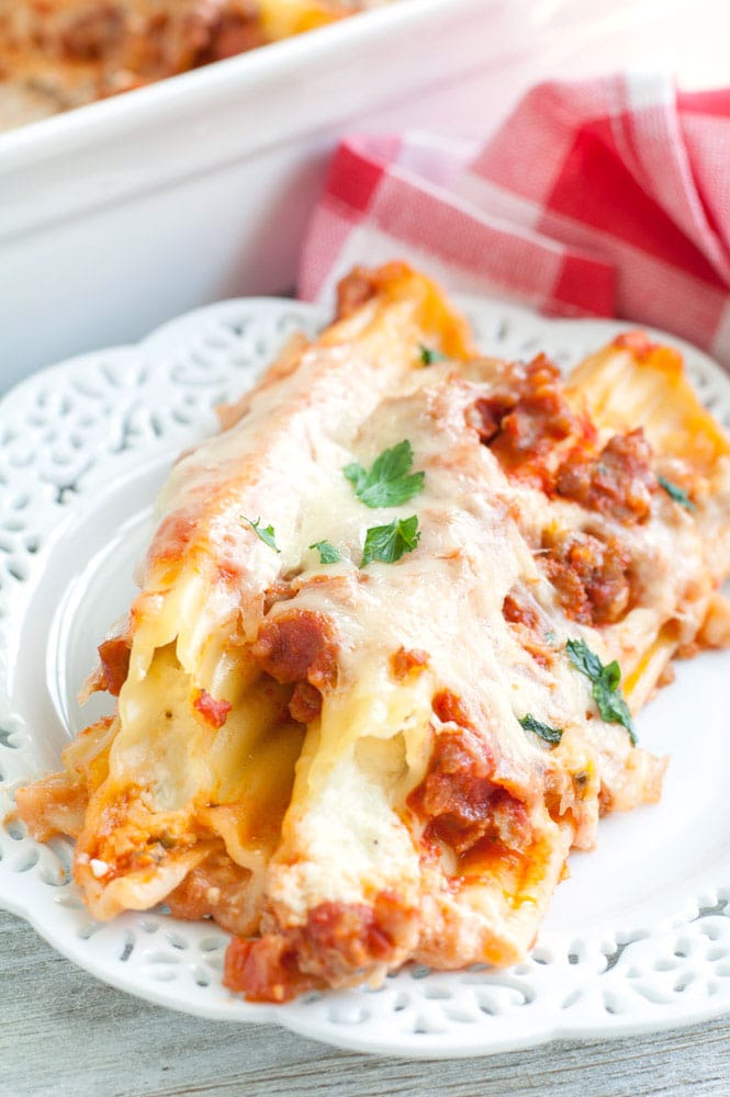 Sausage Manicotti on a plate