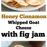 Bowl of whipped goat cheese topped with fig jam.