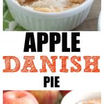 Bowl with apple crisp and apples in background.