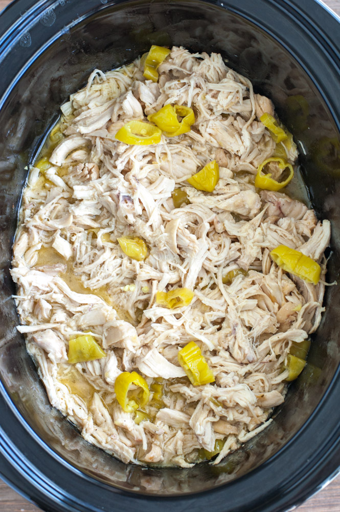 crock pot mississippi chicken in the slow cooker