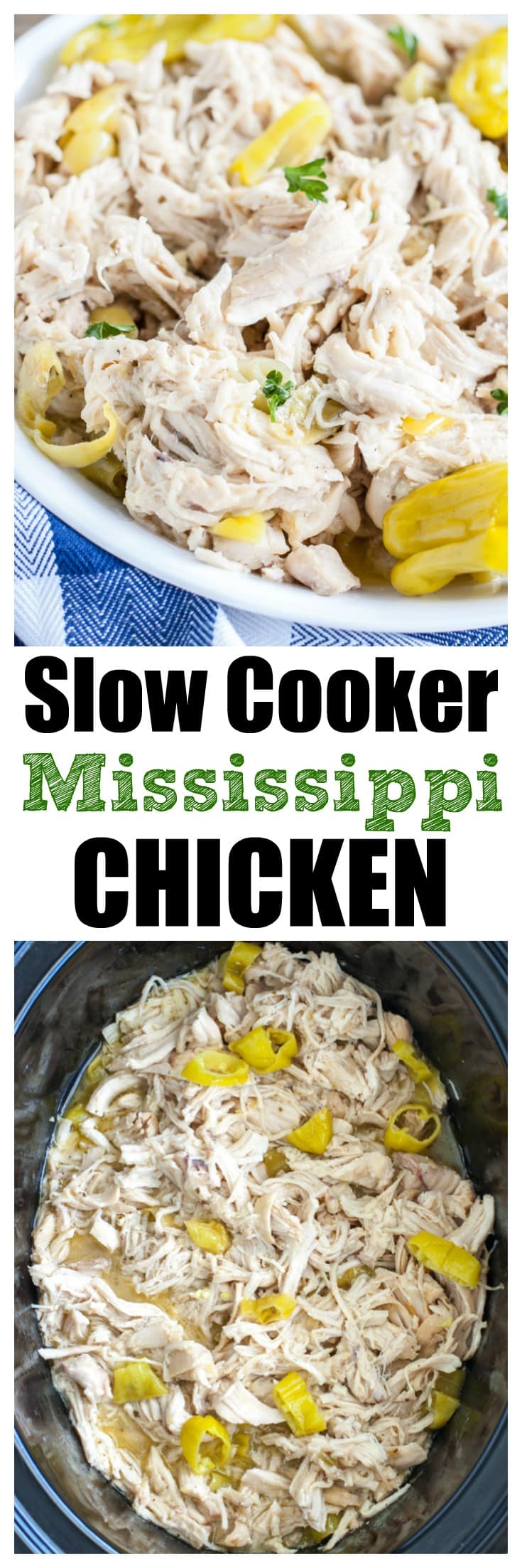 Slow Cooker Mississippi Chicken is an easy meal. Like Mississippi but with chicken. The chicken can be used for many things like tacos, nachos or with mashed potatoes.