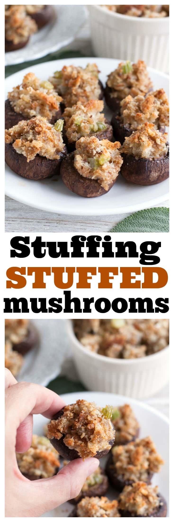 Stuffing Stuffed Mushrooms are the perfect appetizer for left over stuffing. Great for the holidays! #thanksgiving #stuffedmushrooms #stuffing #appetizers