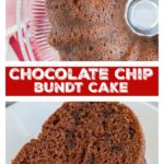 Piece of chocolate bundt cake on plate.