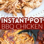 BBQ chicken on a plate and in a pressure cooker.