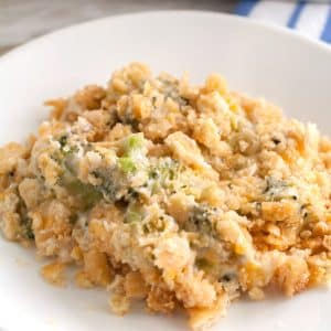 Plate with broccoli casserole.