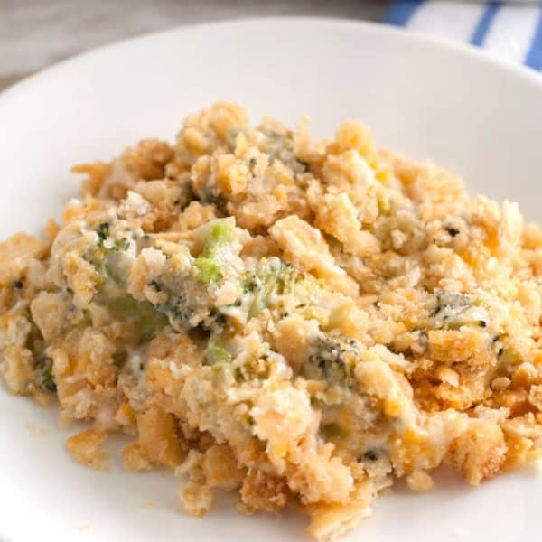 Plate with broccoli casserole.