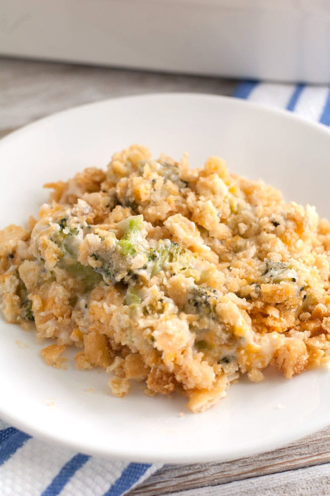 broccoli cheese casserole on a plate