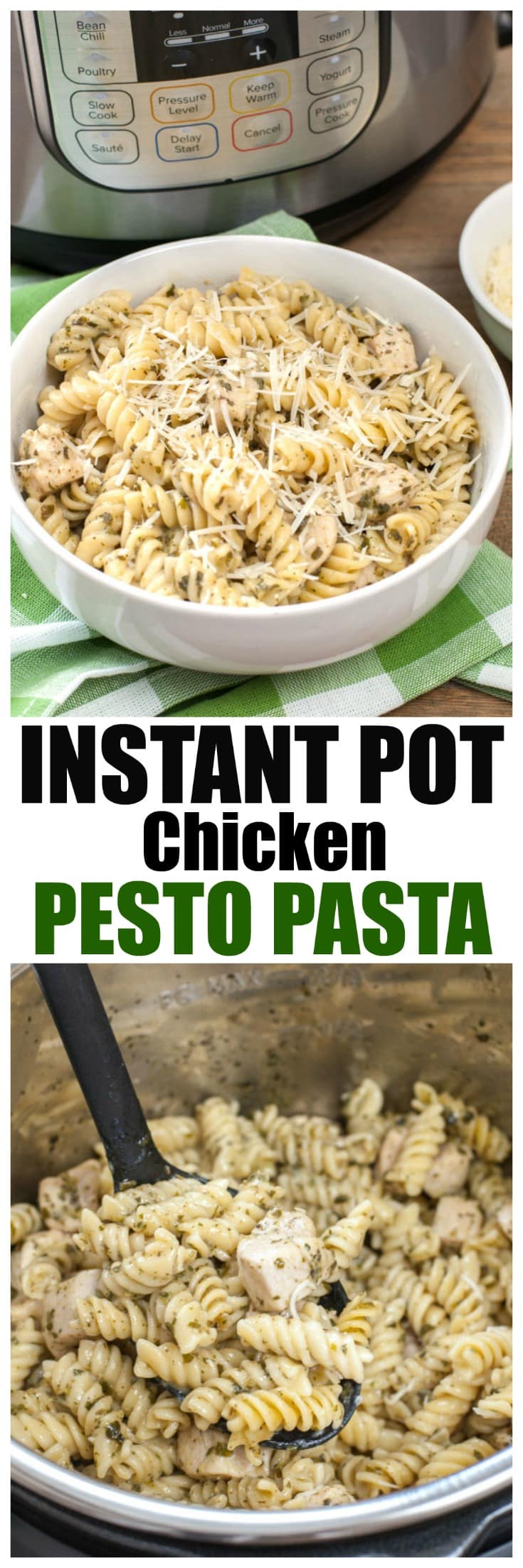 Instant Pot Chicken Pesto Pasta - Cook everything in the pressure cooker. Super simple meal! #instantpot #pressurecooker #instantpotchicken #pestopasta #chickenpestopasta