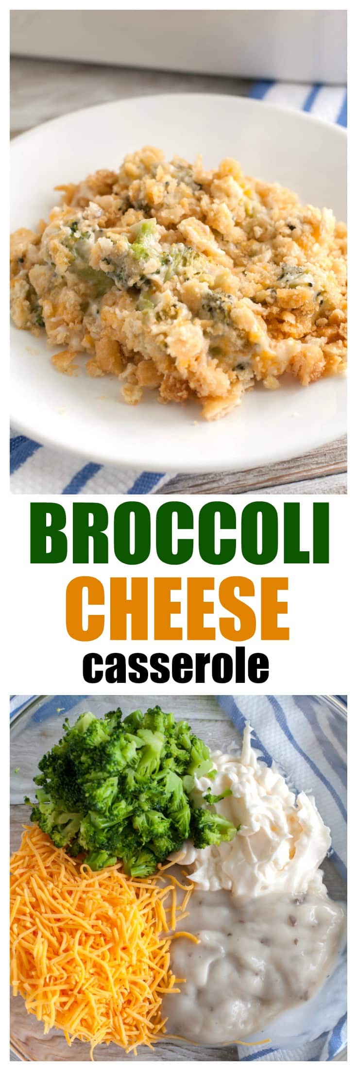 Broccoli Cheese Casserole is a creamy cheesy side dish topped with buttery cracker crumbs. I love serving this at holiday meals or as a side for chicken, pork or steak. #broccolicheesecasserole #casserole #broccoli #broccolicheese