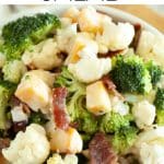 Bowl of broccoli and cauliflower salad.