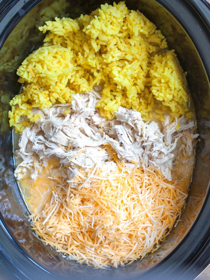 Chicken, rice and cheese in slow cooker