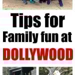 Family sitting in front of Dollywood sign.