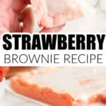Hand holding a strawberry brownie.