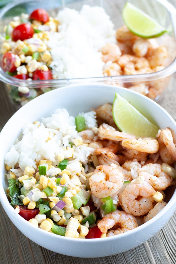 Shrimp Corn Salad Rice Bowl shrimp bowl