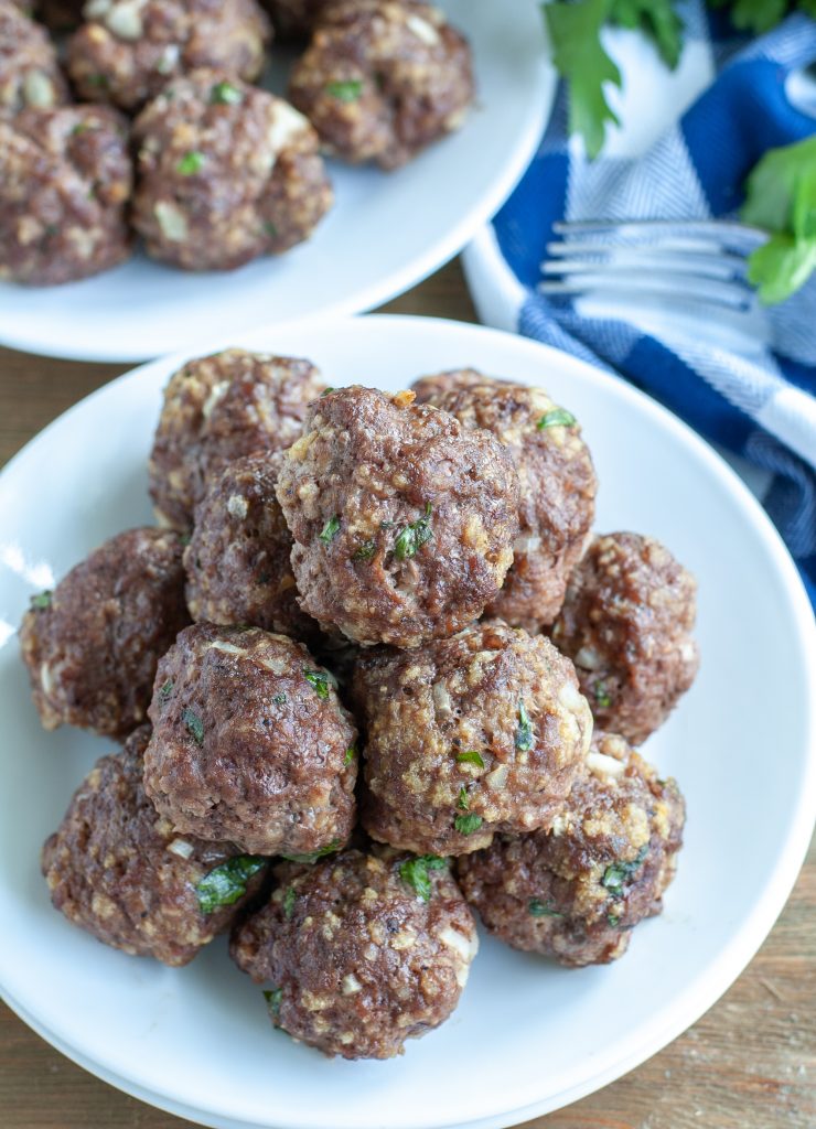 Stacked meatballs on a plate