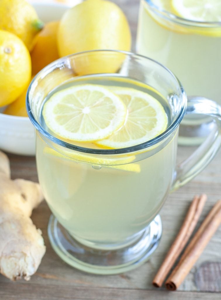 Mug of ginger tea and lemon