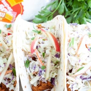 Soft taco with BBQ and slaw.