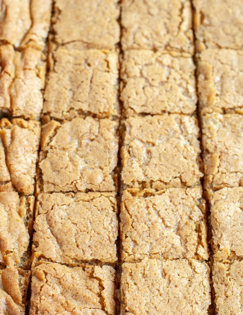 Butterscotch brownies cut into squares
