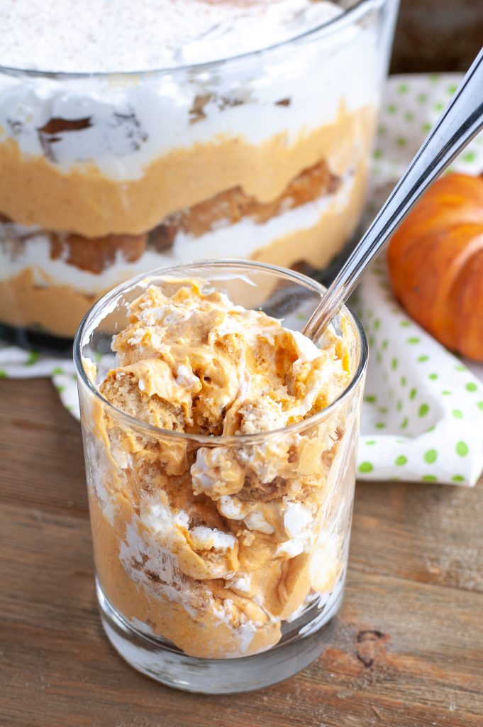 Pumpkin Chai Trifle in a cup with spoon
