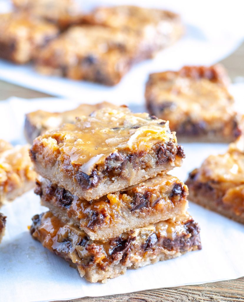 Pumpkin magic bars stacked