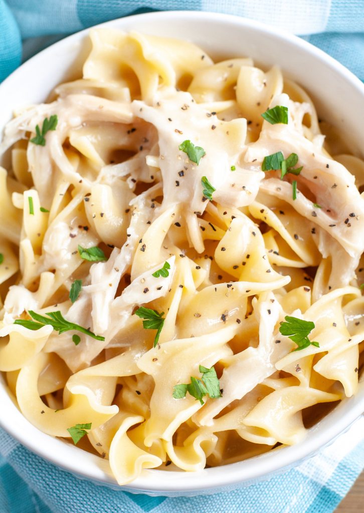 Crockpot Chicken and Noodles in a bowl