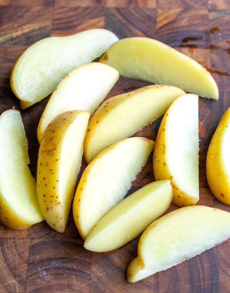 Potatoes sliced in wedges