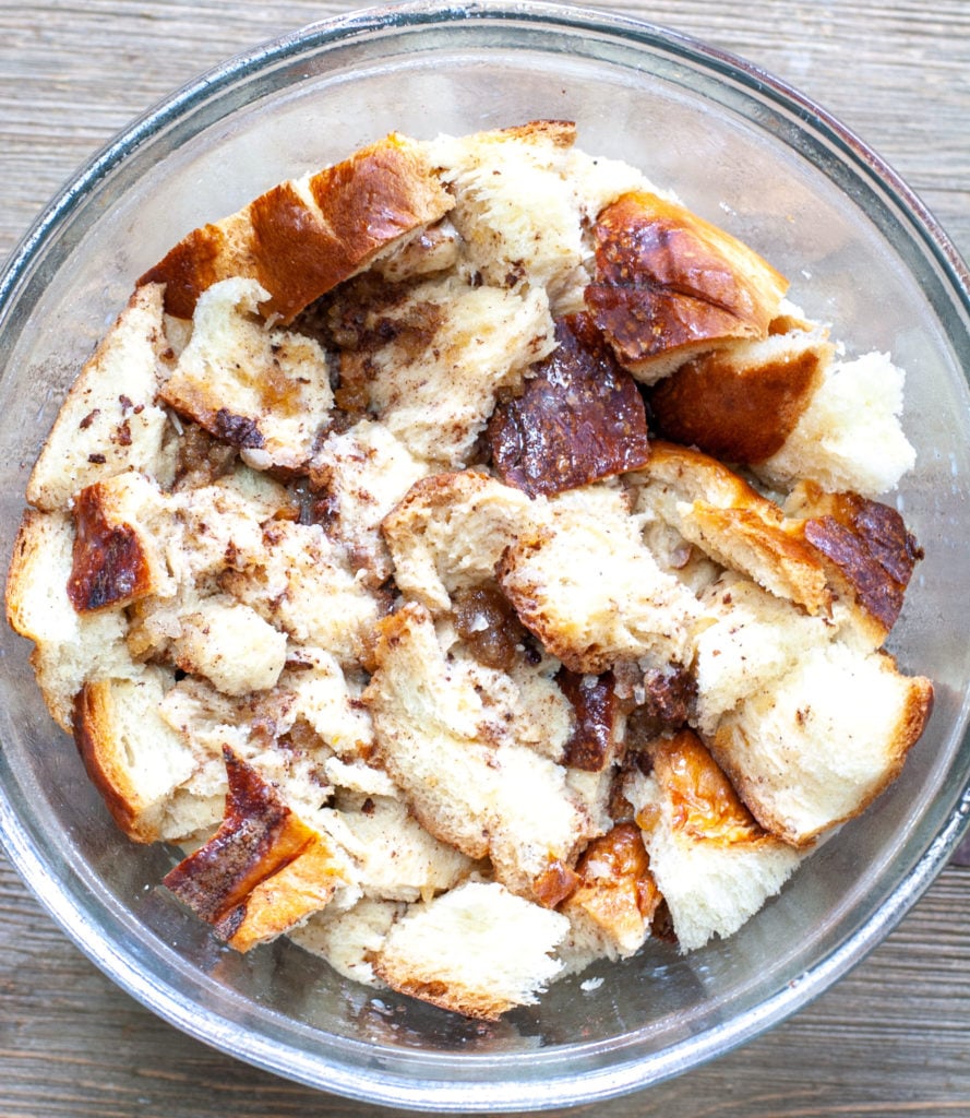 French Toast Casserole ingredients in a bowl before cooked in IP