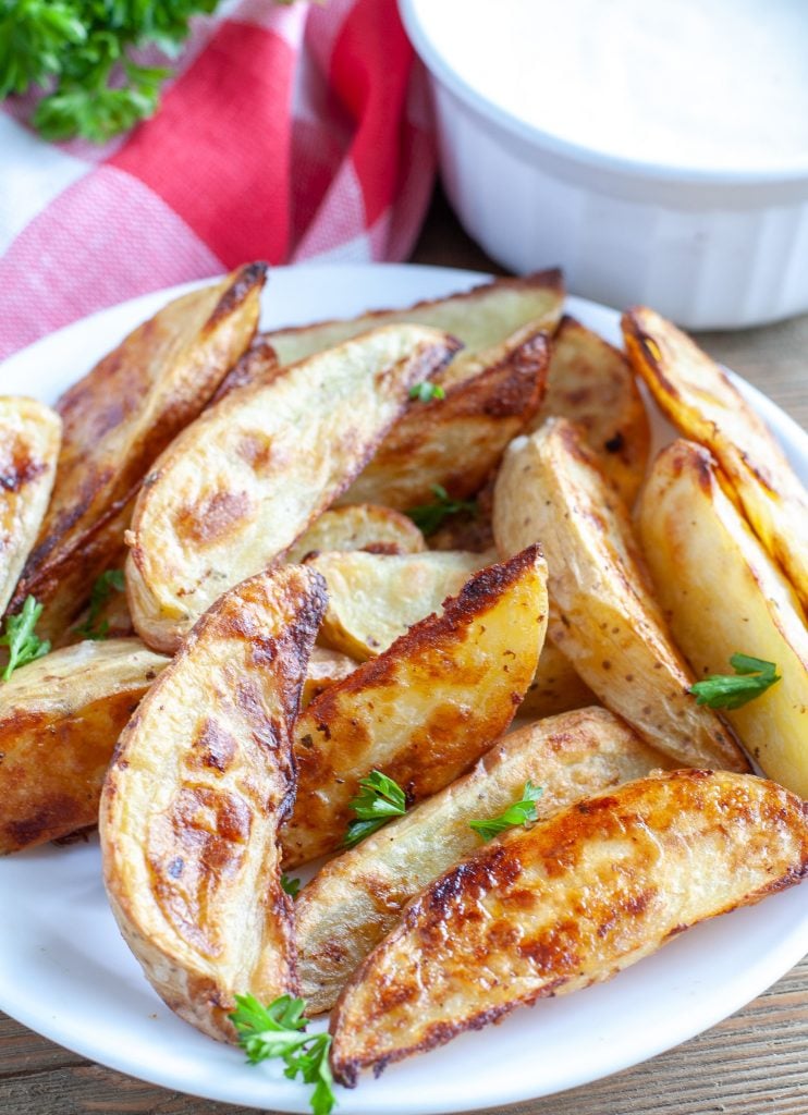 Ranch potato wedges on a plate