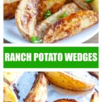 Potato wedges on plate.