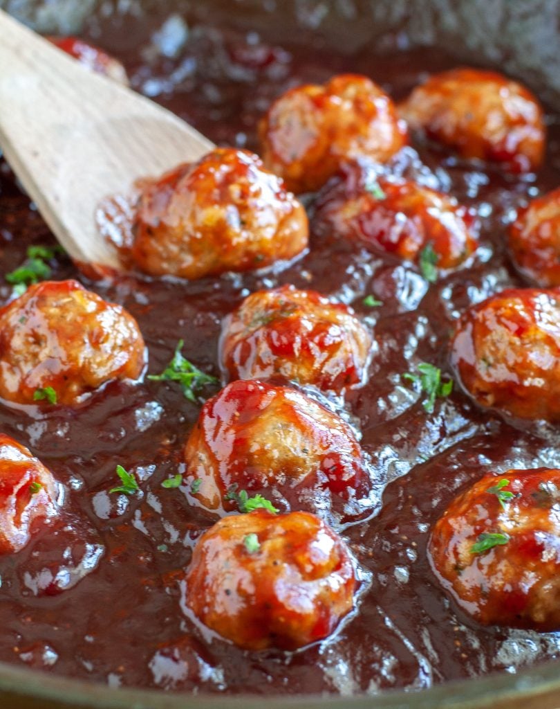 Baked Turkey Meatballs in Cranberry BBQ Sauce