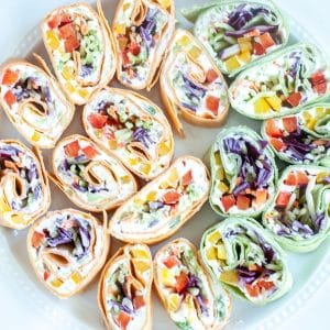 Plate with vegetable roll ups.