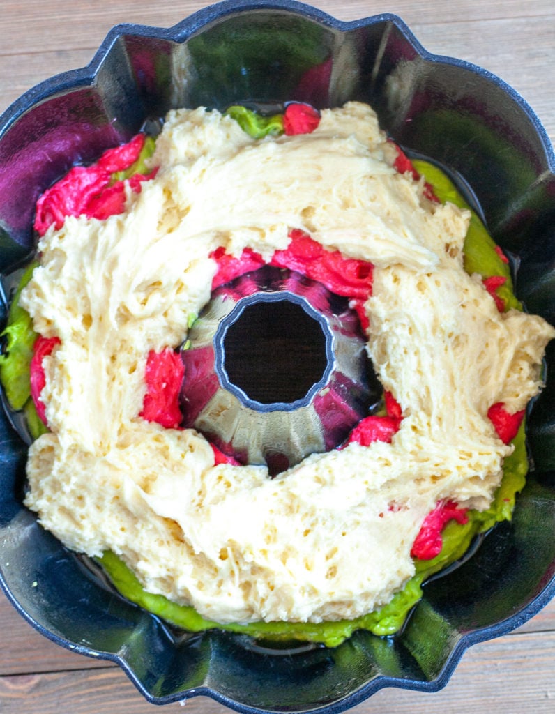 Bundt cake batter in a bundt pan