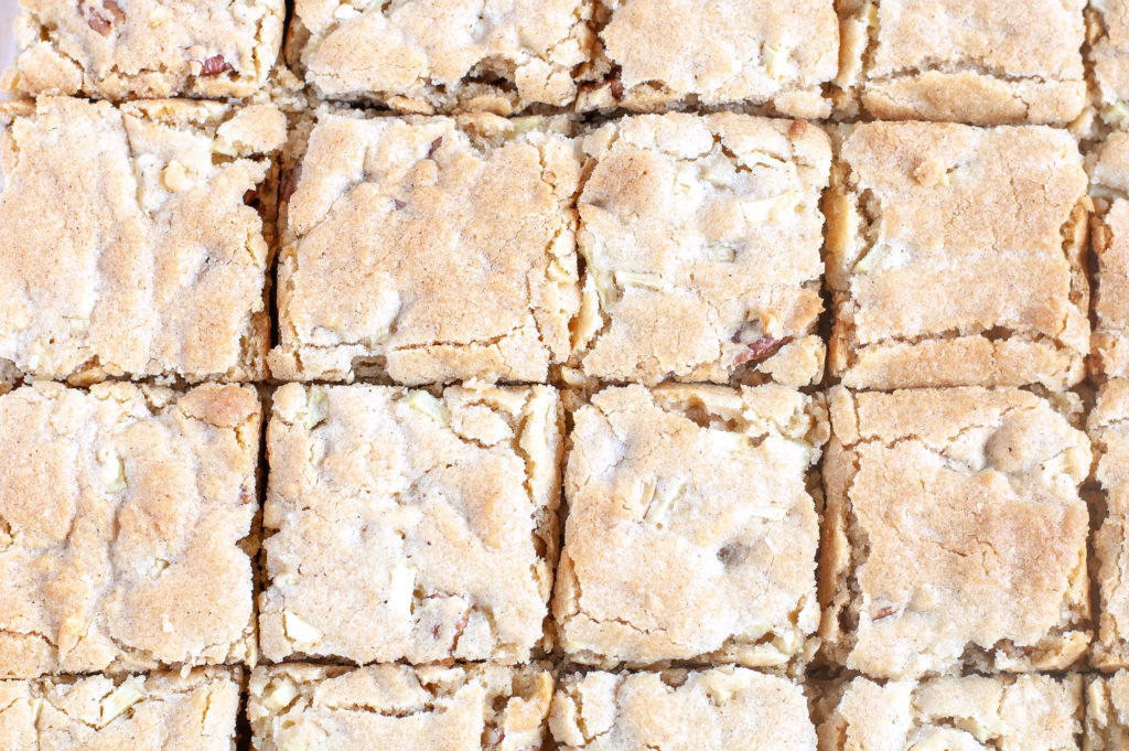 Cinnamon Apple Nut Blondies cut into squares