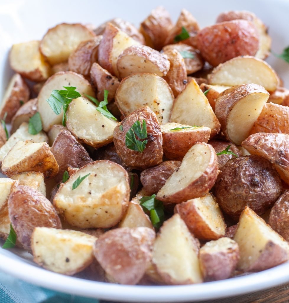 Bowl of air fryer roasted red potatoes